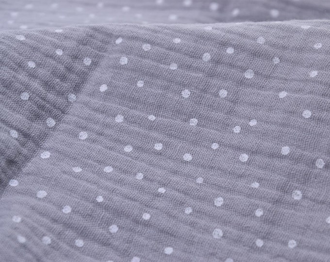 Muslin fabric in light grey made of cotton by Hilco - 130 cm wide - fabric crushed dots