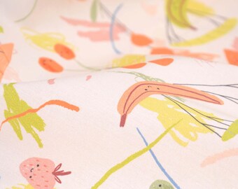 Tela de algodón con estampado de frutas, naranja, amarillo, verde, azul, patchwork - 145 cm de ancho - tela lisa, estampada