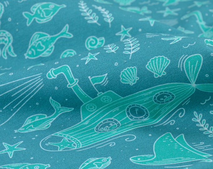 Children's jersey Aquanauts, Maritime, Fishes by Hilco made of cotton - 150 cm wide - fabric matt, animals