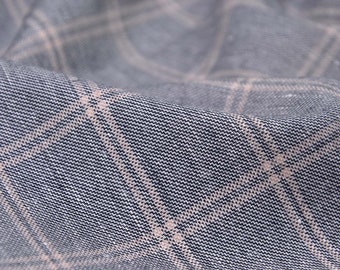 Stretch linen fabric with check pattern, Tencel, cotton, checkered, grey - 140 cm wide - patterned fabric, checks
