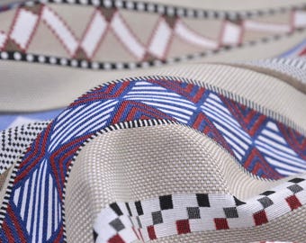 Tela decorativa con rayas en azul, rojo y beige, estilo náutico - 140 cm de ancho - tejido mate, rayas