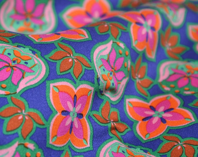 Blouse fabric satin made of viscose with flowers, blue, green, purple - 145 cm wide - fabric slightly shiny, patterned