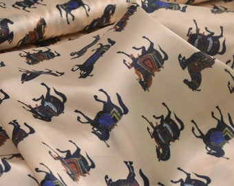 Blouse fabric stretch satin with shiny horses - 150 cm wide - patterned fabric