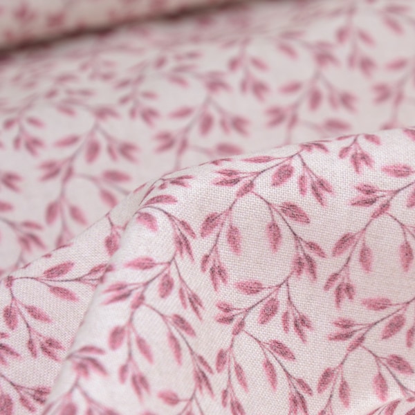 Cotton fabric from Westfalenstoffe Versailles pink, beige leaves - 150 cm wide - fabric matt, patterned