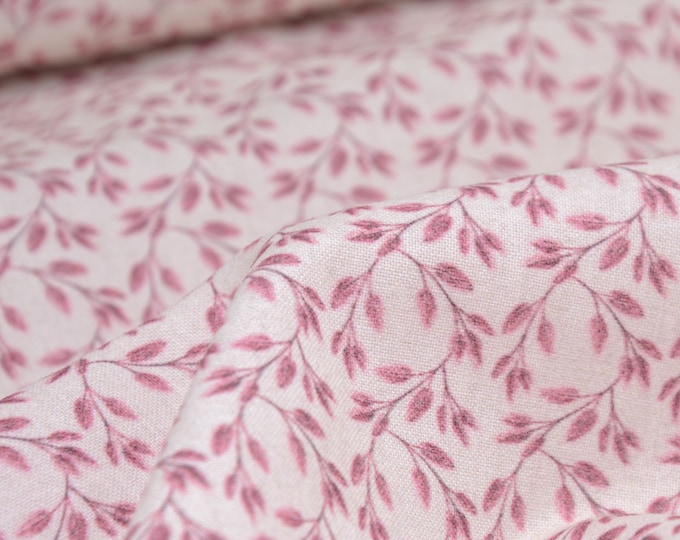 Cotton fabric by Westfalenstoffe Versailles pink, beige leaves - 150 cm wide - matt fabric, patterned