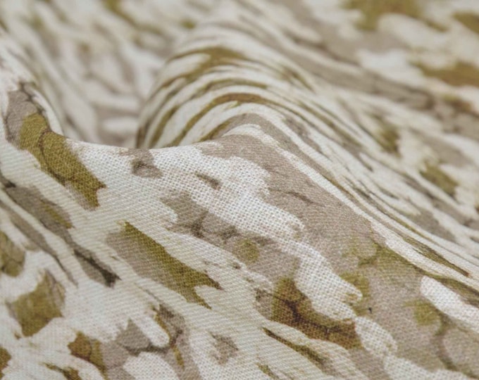 Leinen mit Viskose Print in beige, grün, Kleid, Hose, Rock - 135cm breit - Stoff Leinenoptik, gemustert