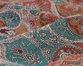 Silk fabric for blouses, dresses, skirts, ornaments, petrol blue - 135 cm wide - patterned fabric, ornaments