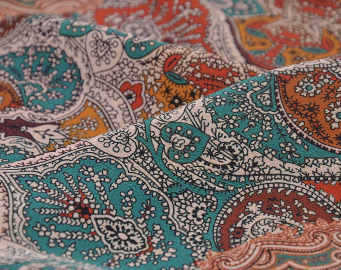 Seidenstoff für Blusen, Kleider, Röcke, Ornamente, petrol - 135cm breit - Stoff gemustert, Ornamente