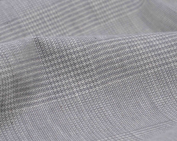 Baumwolle Leinen Mischung, Karo Stoff beige Leinenoptik Meterware