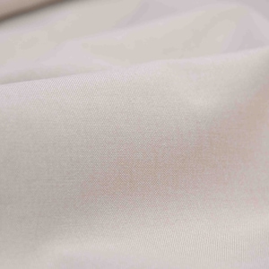 Può includere: Primo piano di un tessuto liscio color beige chiaro con una texture sottile. Il tessuto è piegato e drappeggiato, creando pieghe e curve morbide.