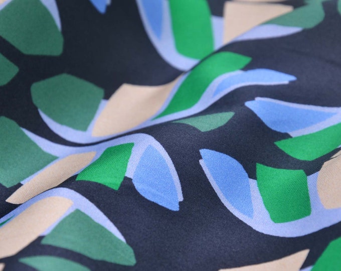 Blouse fabric batiste made of cotton, thin, patterned, green, blue - 145 cm wide - fabric smooth, patterned