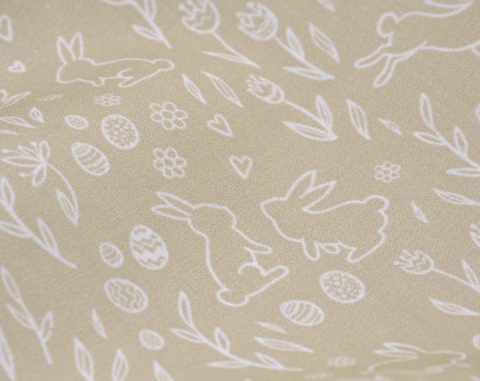 Baumwollstoff Dekostoff grün mit Hasen, Ostern aus Baumwolle - 150cm breit - Stoff gemustert tiere