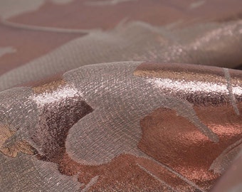 Designerstoff Jacquard mit Blumen in Bronze, halb transparent - 145cm breit - Stoff glänzend, gemustert
