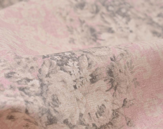 Canvas roses, cream white, pink, grey, cotton fabric - 110 cm wide - smooth, patterned fabric