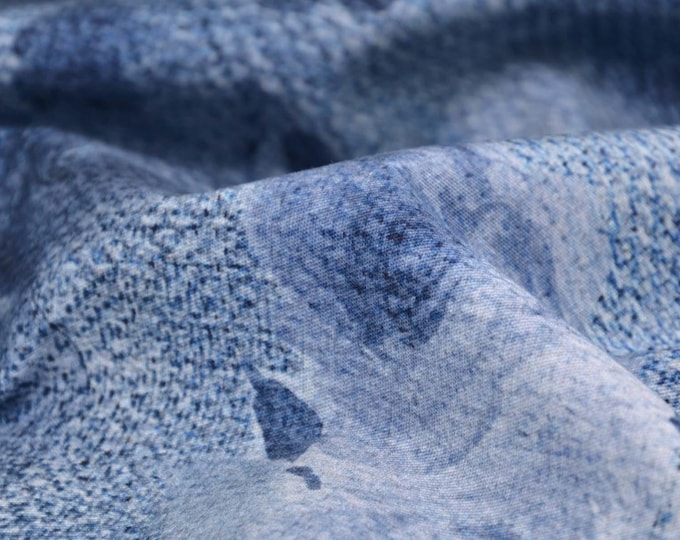 Cotton blouse fabric with stretch in a denim look with flowers, blue - 140 cm wide - smooth, patterned fabric