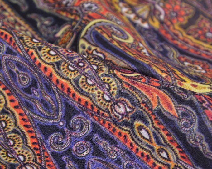 Blouse fabric with paisley pattern in red and purple satin - 145 cm wide - patterned fabric paisley