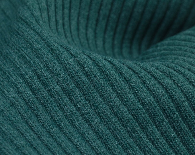 Grobstrick Bündchen meliert, Beanie, grün, flaschengrün, blau-grün - 70cm breit - Stoff strick, melange