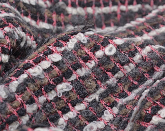 Strickstoff aus Italien Wolle in pink, grau, weiß - 130cm breit - Stoff gemustert Streifen
