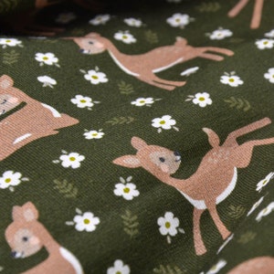 Children's jersey "Oh my deer", deer, flowers, green by Hilco - 150 cm wide - fabric matt animals