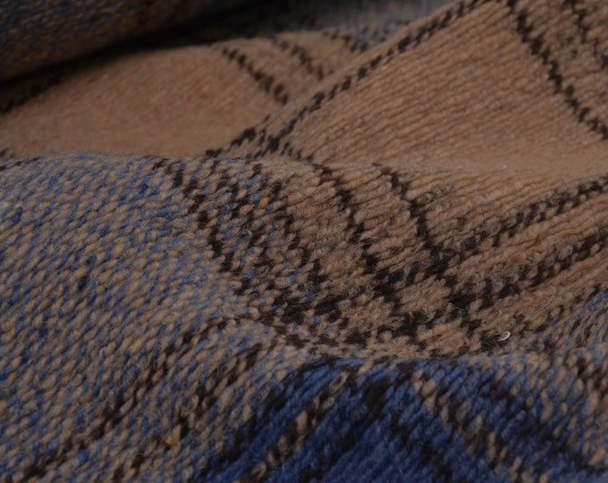 Strickstoff Karo beige, blau für Jacken, Mäntel, Cardigans - 150cm breit - Stoff strick Karos