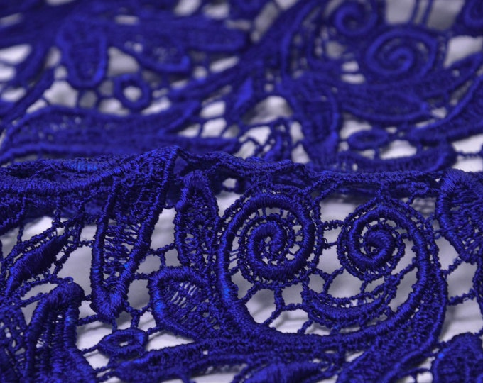 Lace fabric for evening wear Guipure lace in blue, royal - 105 cm wide - fabric patterned patterned