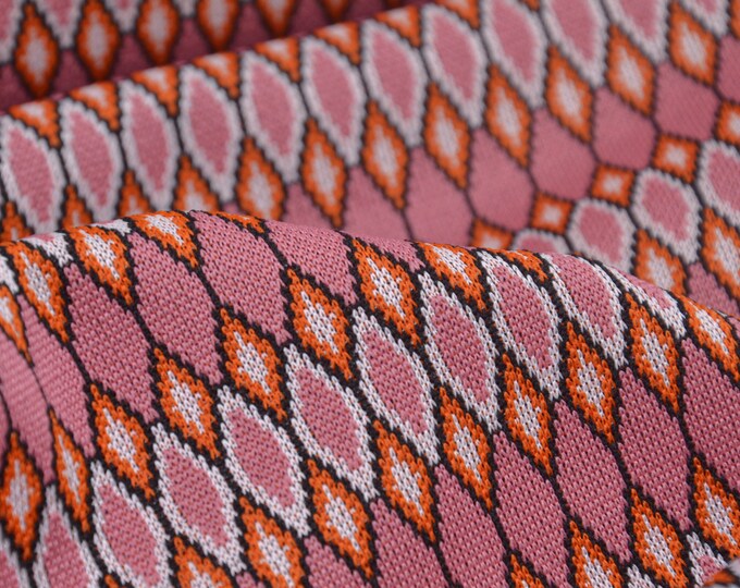 Jersey interlock, viscose, patterned, pink, orange - 150 cm wide - patterned fabric, geometric patterns