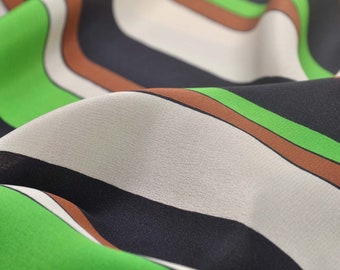 Silk, pure silk, striped, green, beige, black, brown - 135 cm wide - matte fabric, stripes