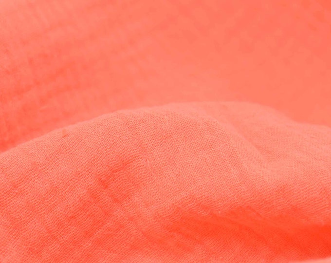 Cotton muslin in plain orange, papaya OEKO-TEX - 130 cm wide - fabric can be used on both sides, UNI