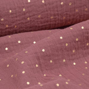 Cotton muslin in old pink with gold dots - 130 cm wide - fabric crushed dots