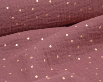 Musselin aus Baumwolle in altrosa mit goldenen Punkten - 130cm breit - Stoff gecrasht Punkte