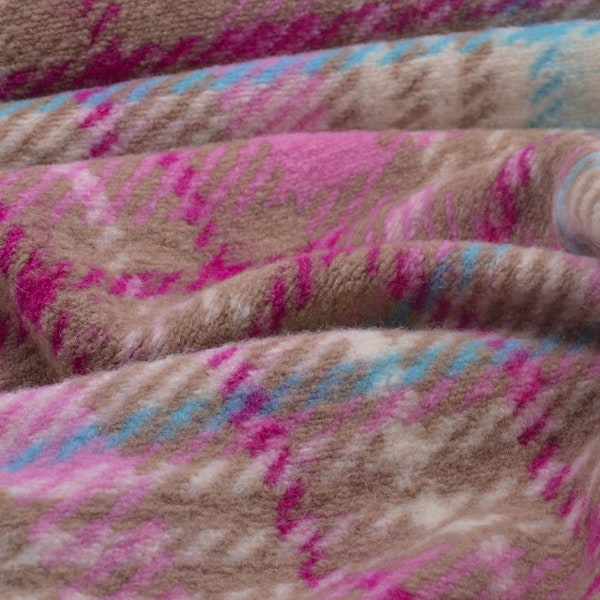 Tissu de manteau « Rose Check », laine, carreaux, rose, beige de Hilco - 150 cm de large - tissu à carreaux mats
