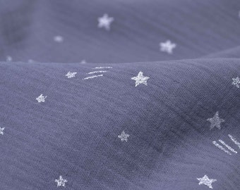Cotton muslin with grey and silver stars by Katia Fabrics - 130 cm wide - crinkled, patterned fabric