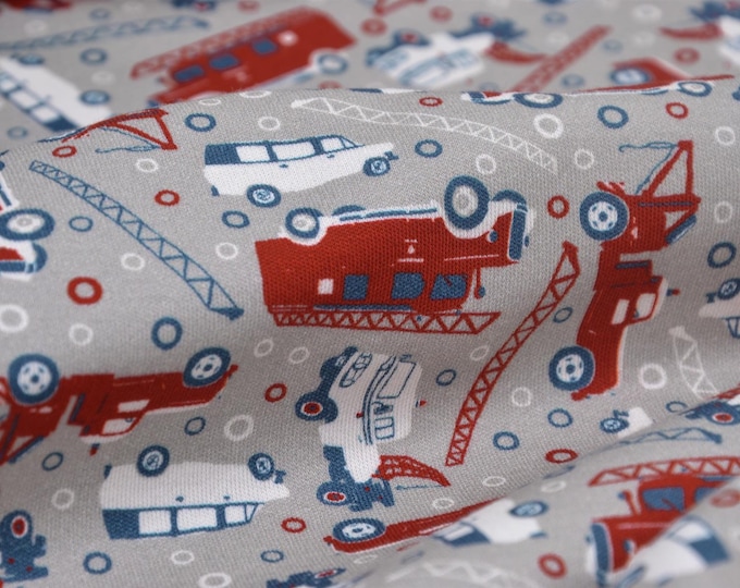 Kinderjersey Interlock von Westfalenstoffe mit Feuerwehrautos - 140cm breit - Stoff gemustert