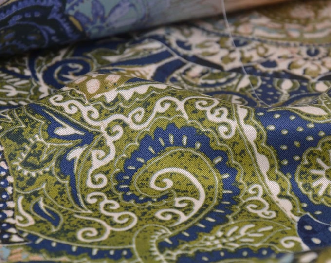 Viscose blouse fabric with paisley in green, blue, satin, shiny - 145 cm wide - fabric slightly shiny, paisley