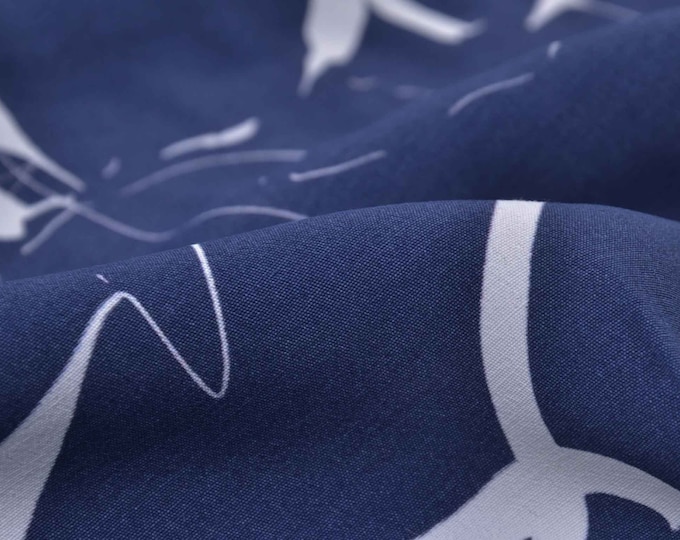 Blue viscose blouse fabric with white stripes from Hilco - 145 cm wide - matte fabric, striped