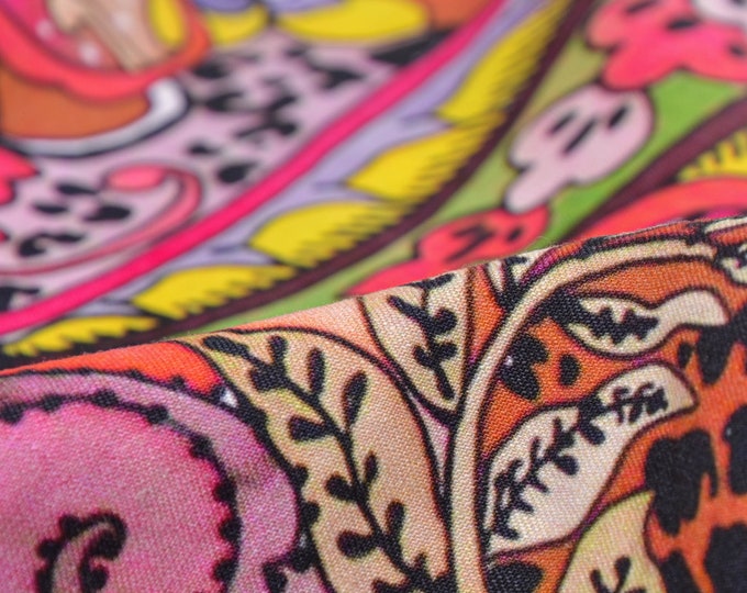 Leinenstoff aus Italien mit Blumen und Paisley - 145cm breit - Stoff glatt gemustert