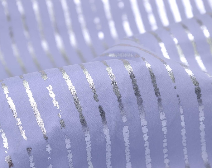 Blouse fabric made of cotton, modal with stretch, stripes silver, blue, purple - 130 cm wide - fabric shiny, stripes