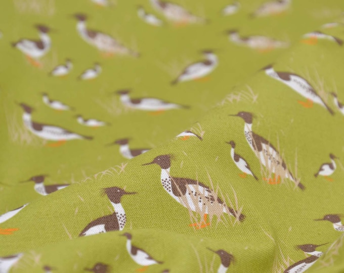 Cotton fabric, printed with a duck family design, green, Westfalenstoffe - 150 cm wide - patterned fabric, animals