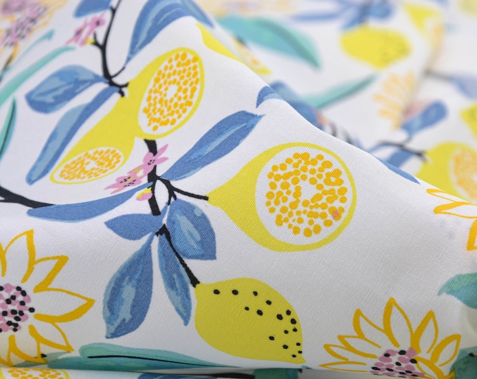 Baumwollstoff mit Zitronen aus Spanien von Katia - 145cm breit - Stoff gemustert gemustert