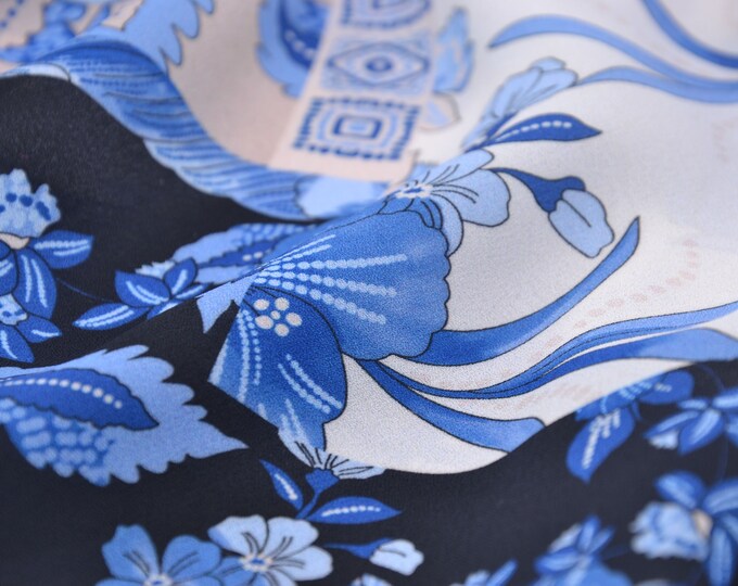 NEW! Crêpe georgette, trousers, dresses, evening wear, blue, flowers, scarves