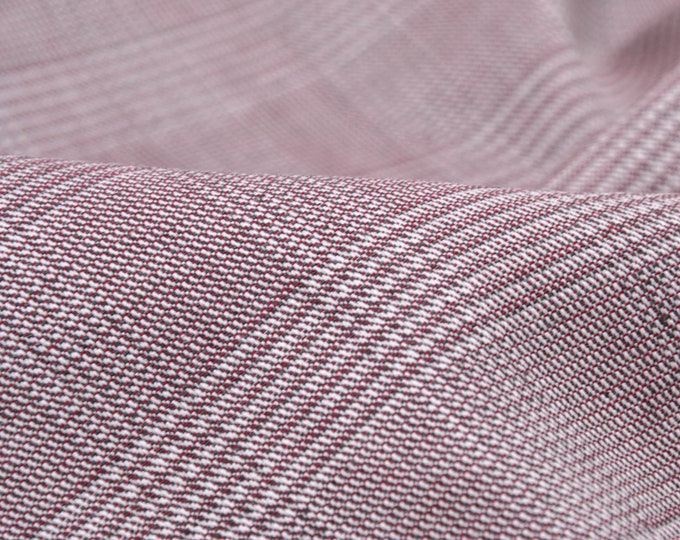 Leinenstoff mit Baumwolle karo rot, weiß, kariert - 145cm breit - Stoff glatt Karos