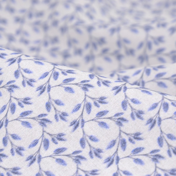 Cotton fabric from Westfalenstoffe Versailles blue, beige leaves - 150 cm wide - fabric matt, patterned