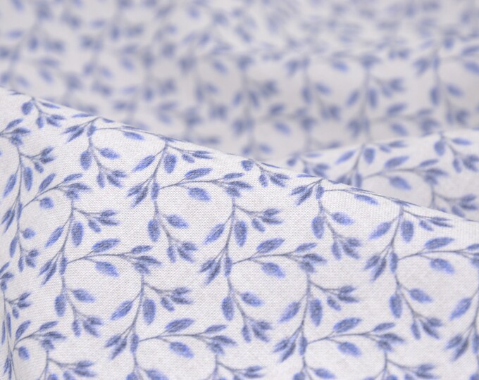 Baumwollstoff von Westfalenstoffe Versailles blau, beige Blätter - 150cm breit - Stoff matt, gemustert