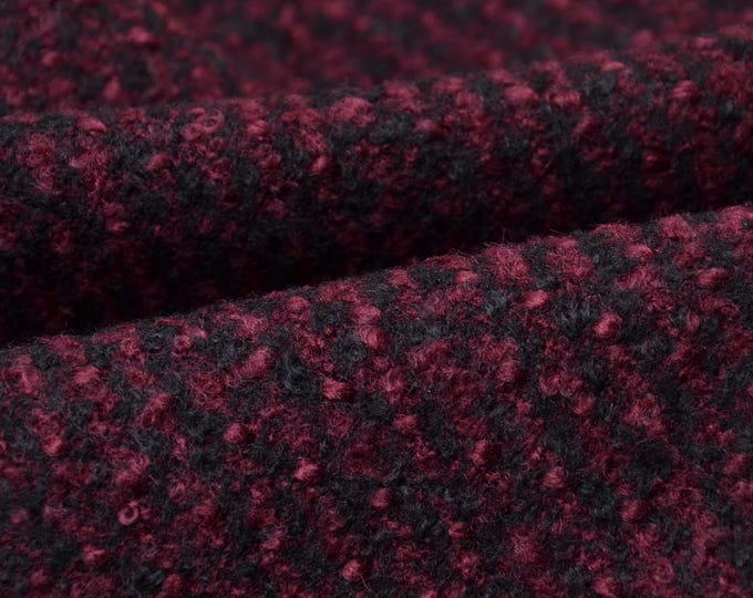 Coat fabric made of wool, cotton in red, black mottled - 145 cm wide - fabric slightly shiny, melange