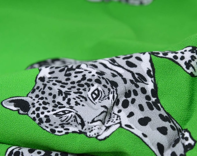 Blouse fabric made of viscose, crepe fabric, green, grey, leopard, cheetah by Hilco - 135 cm wide - matte fabric, animals
