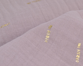 Muslin in antique rose and mauve with gold and stripes, cotton - 130 cm wide - crinkled fabric, brushstroke