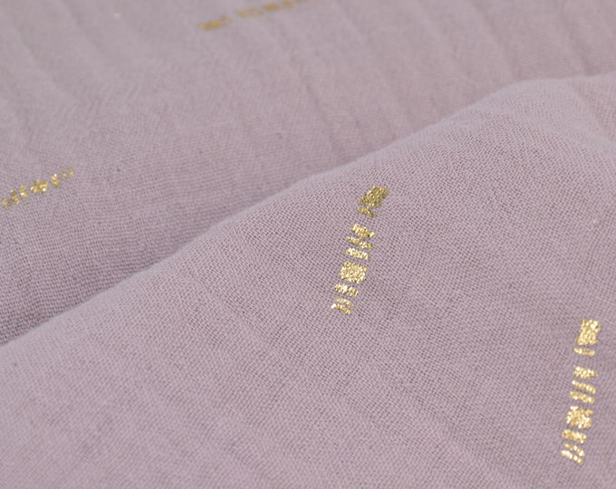 Muslin in antique rose and mauve with gold and stripes, cotton - 130 cm wide - crinkled fabric, brushstroke