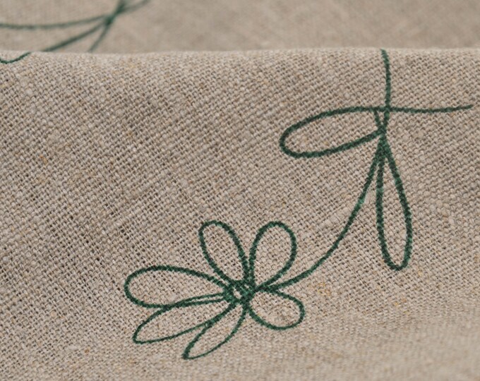 Leinenstoff mit Blumen in grün von Westfalenstoffe - 140cm breit - Stoff matt gemustert