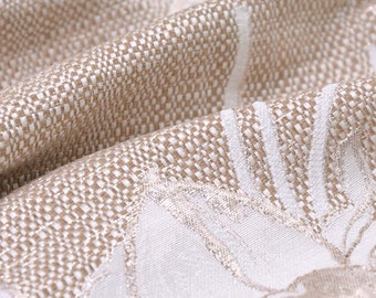 Designer fabric damask embroidery with flowers, beige, white and gold - 140 cm wide - fabric slightly glossy, patterned