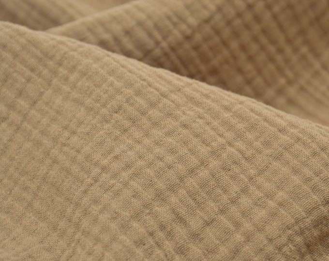 Cotton muslin in plain beige, camel - 135 cm wide - fabric can be used on both sides UNI